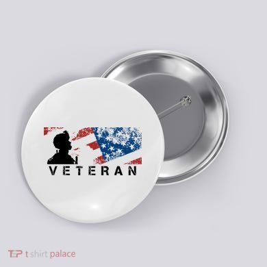 Veteran Vintage American Flag, Veterans Day Button