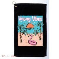 Vacay Vibes Beach Flamingo Summer Vacation Gift Golf Towel thumb 0