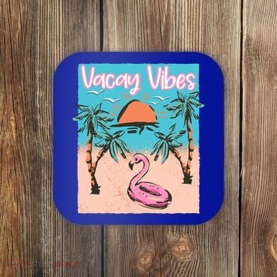 Vacay Vibes Beach Flamingo Summer Vacation Gift Coaster