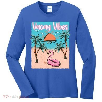 Vacay Vibes Beach Flamingo Summer Vacation Gift Women's Long Sleeve Shirt