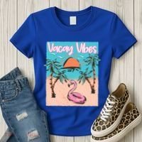 Vacay Vibes Beach Flamingo Summer Vacation Gift Women's T-Shirt thumb 3