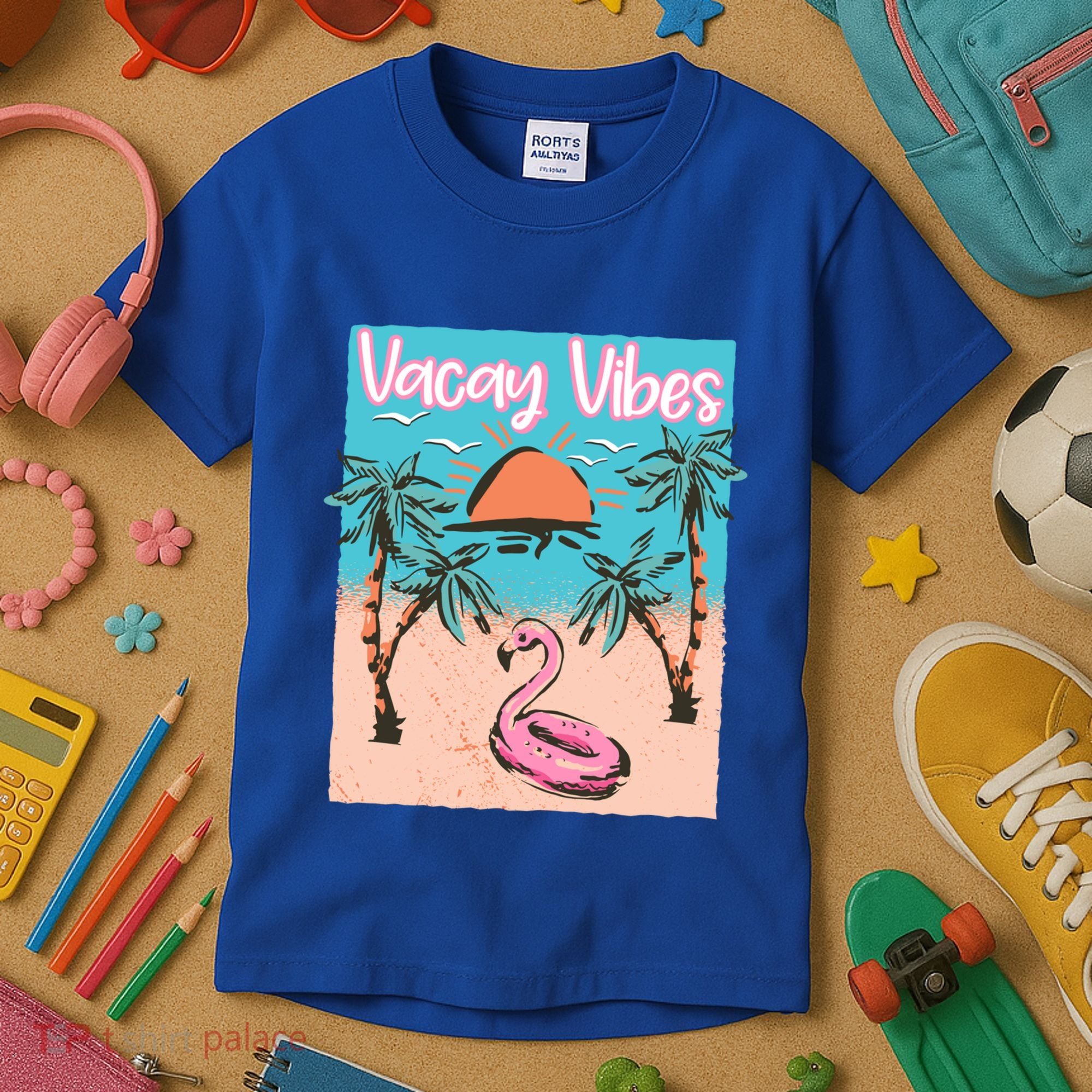 Vacay Vibes Beach Flamingo Summer Vacation Gift Kids T-Shirt