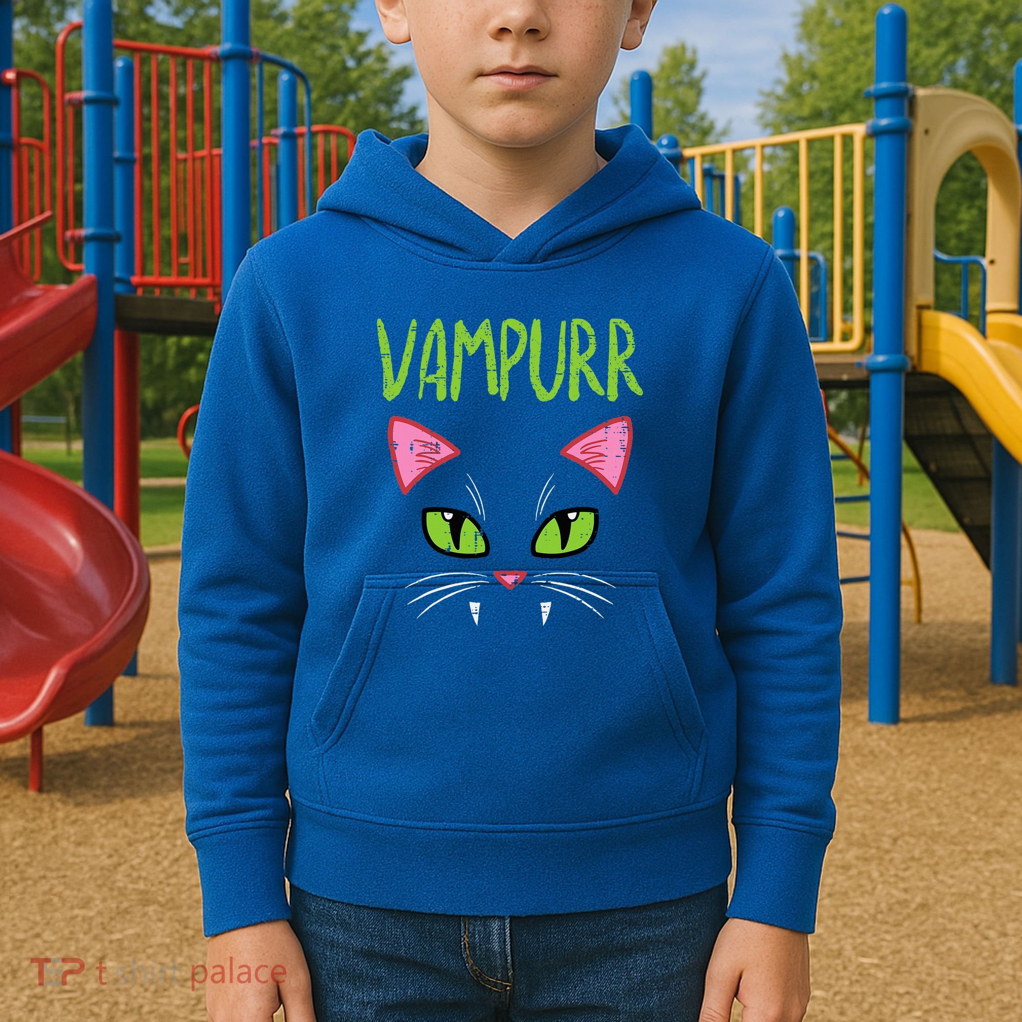 Vampurr Vampire Cat Funny Halloween Costume Kids Hoodie