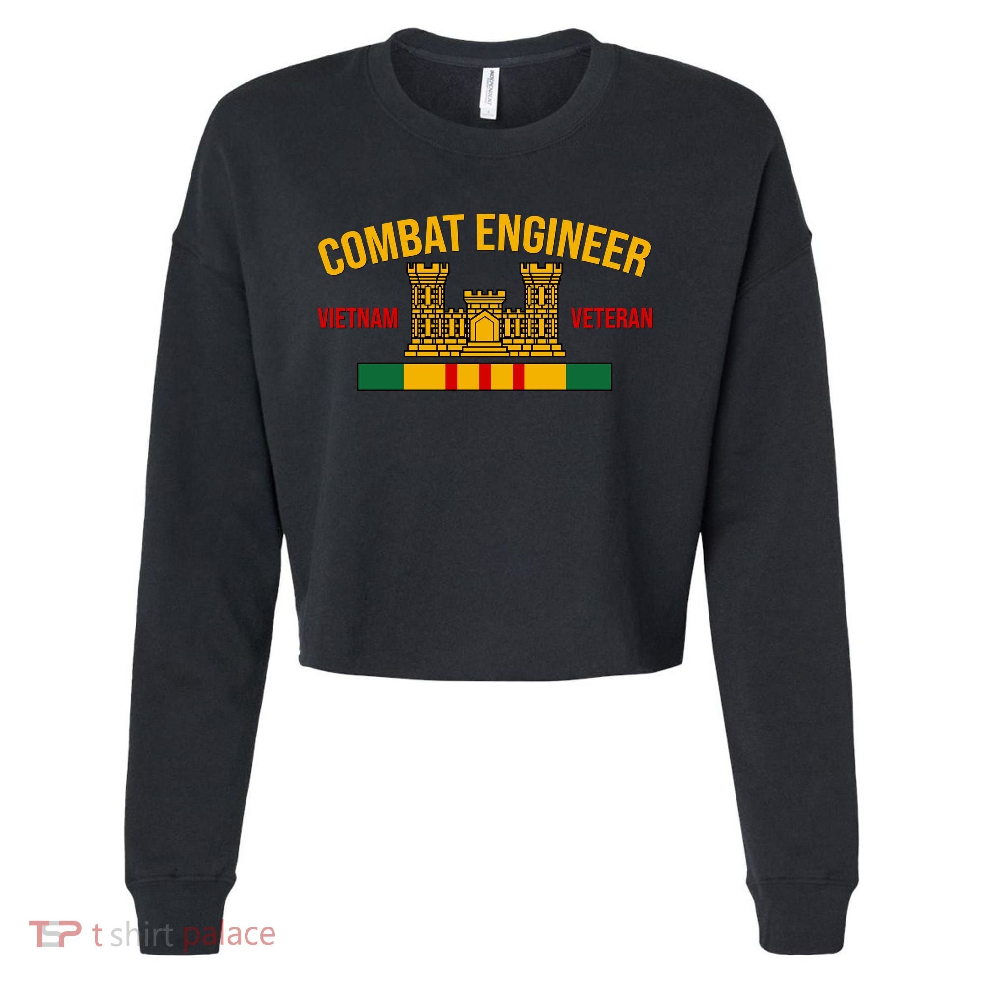 Vietnam Veteran Combat Engineer symbol Cropped Pullover Crew