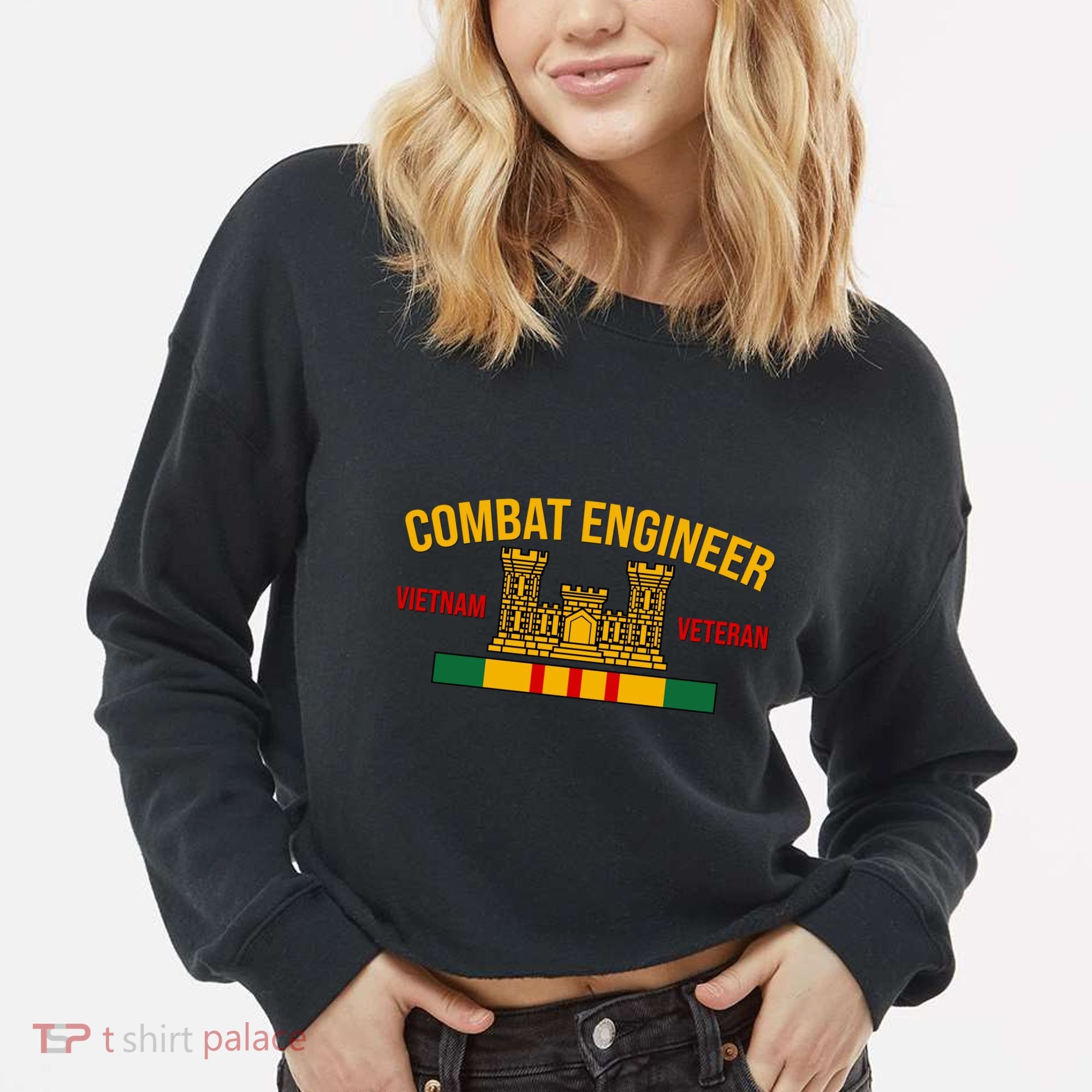 Vietnam Veteran Combat Engineer symbol Cropped Pullover Crew