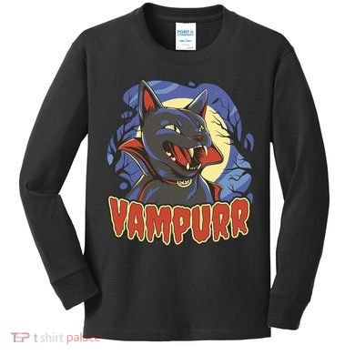 Vampurr Vampire Cat Kids Long Sleeve Shirt