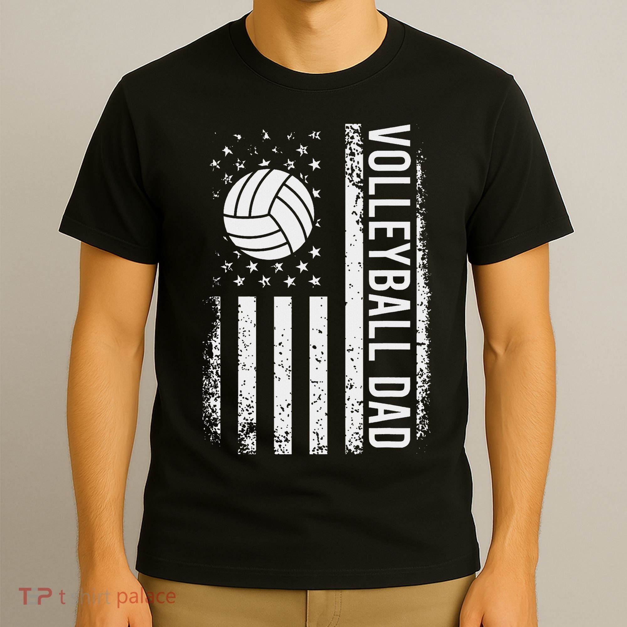 Vintage Volleyball Dad Usa Flag Retro Fathers Day Daddy Papa T-Shirt