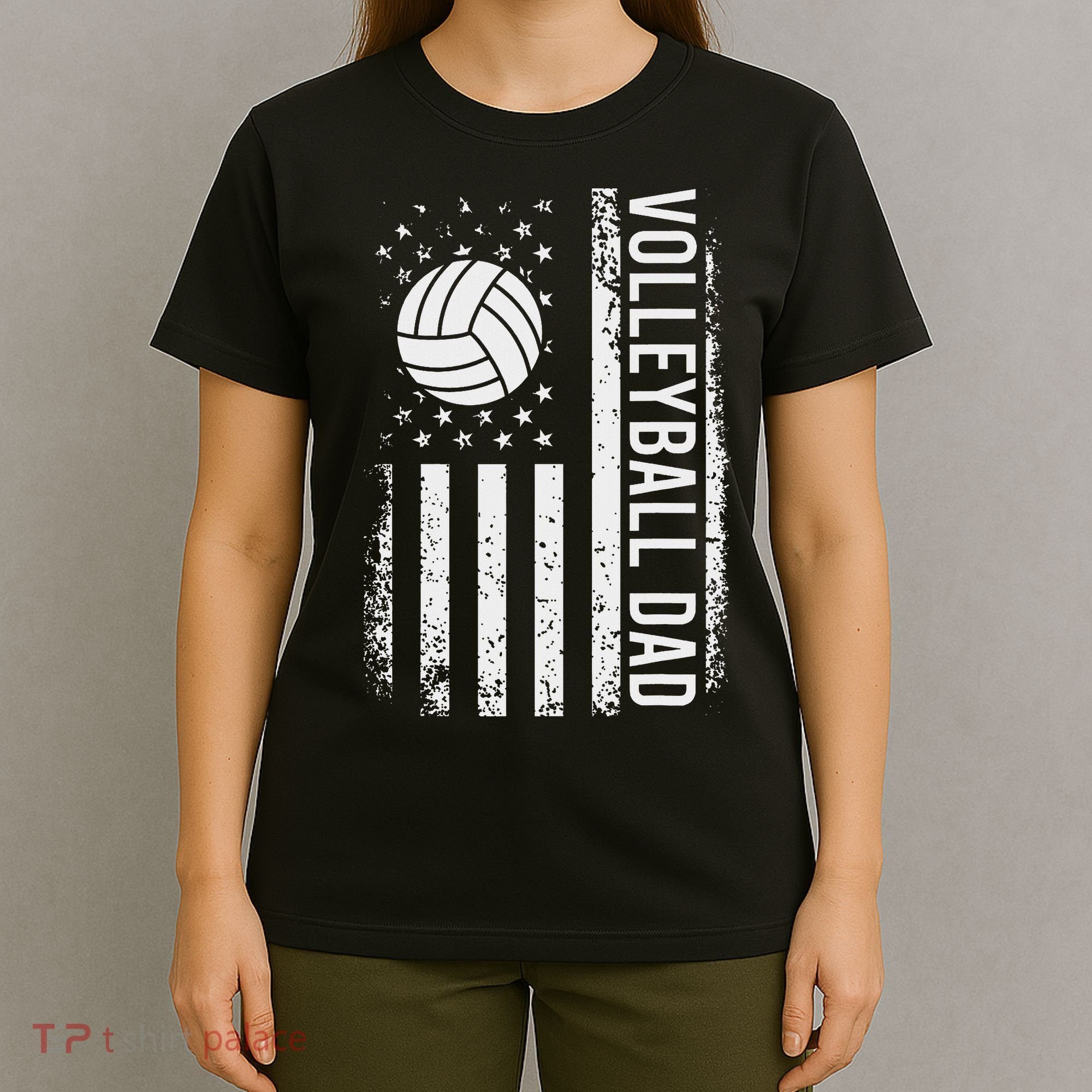 Vintage Volleyball Dad Usa Flag Retro Fathers Day Daddy Papa T-Shirt