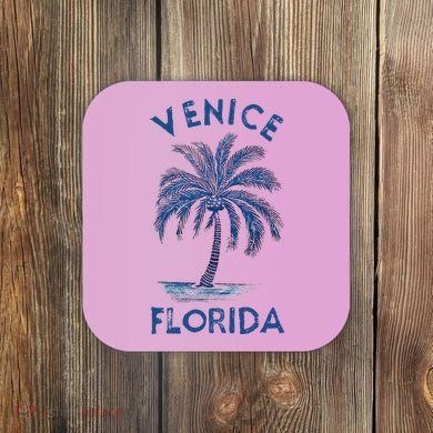 Vintage Venice Florida Palm Tree Fl Coaster