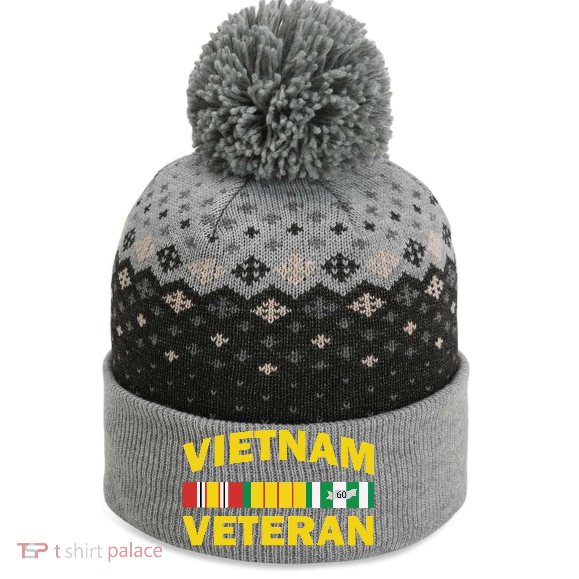 Vietnam Veteran Flag Logo The Baniff Cuffed Pom Beanie