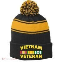 Vietnam Veteran Flag Logo Stripe Pom Pom Beanie thumb 0