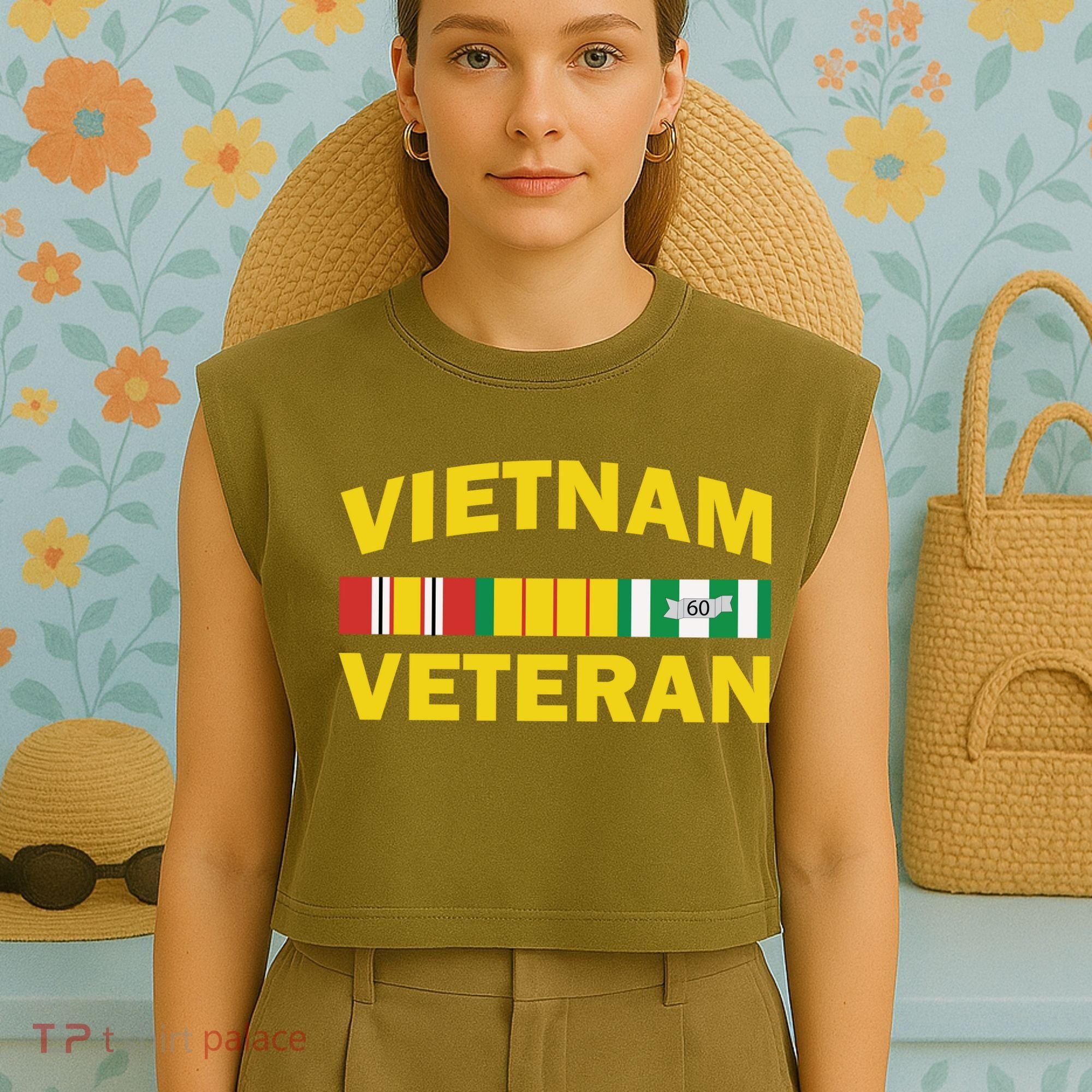 Vietnam Veteran Flag Logo Garment-Dyed Women's Muscle Tee