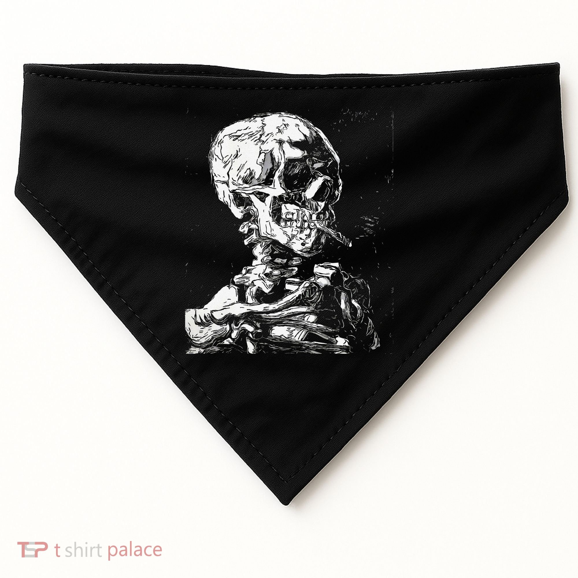 Vincent Van Gogh Skull With Cigarette Skeleton Halloween USA-Made Doggie Bandana