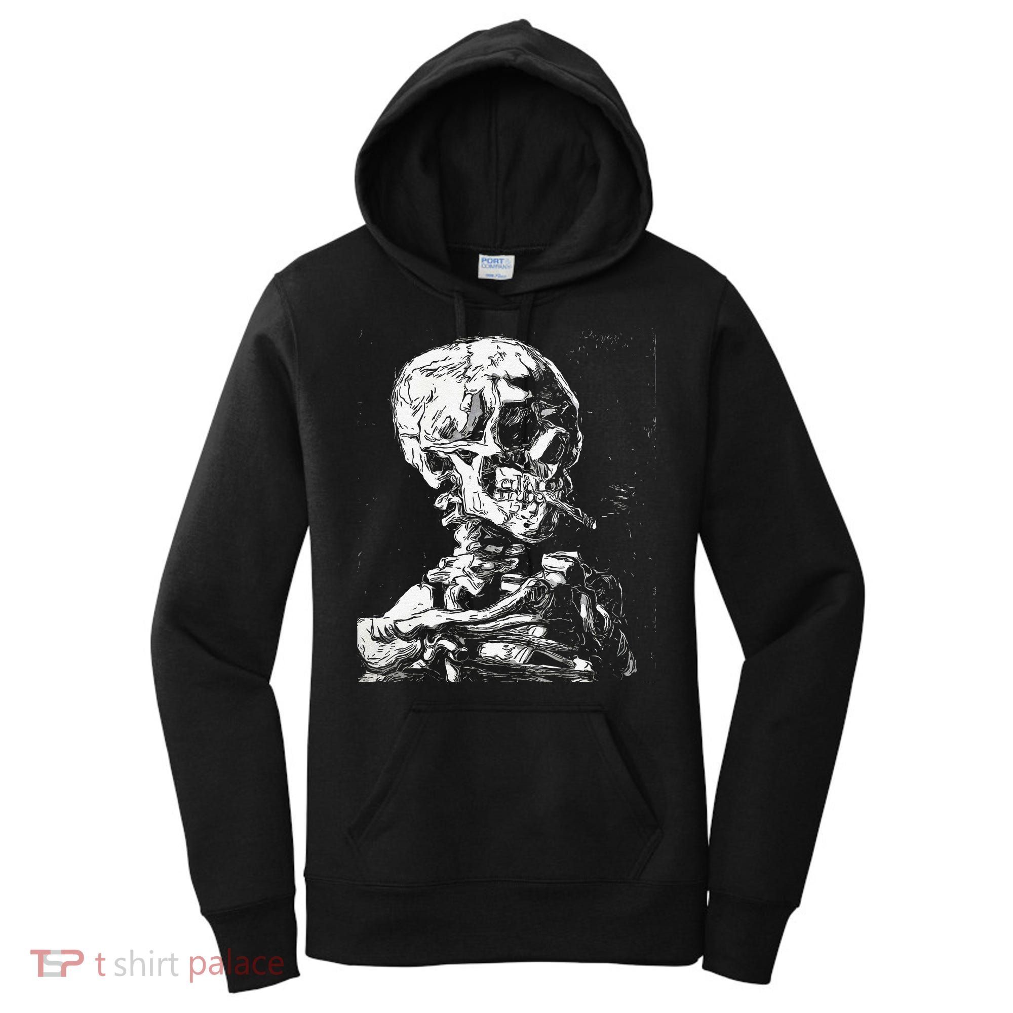 Vincent Van Gogh Skull With Cigarette Skeleton Halloween Women's Hoodie