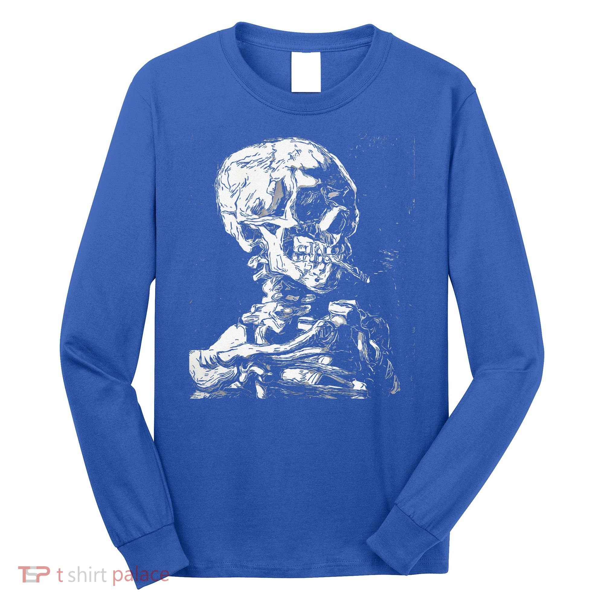Vincent Van Gogh Skull With Cigarette Skeleton Halloween Long Sleeve Shirt
