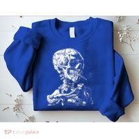 Vincent Van Gogh Skull With Cigarette Skeleton Halloween Sweatshirt thumb 2
