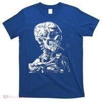 Vincent Van Gogh Skull With Cigarette Skeleton Halloween T-Shirt thumb 0