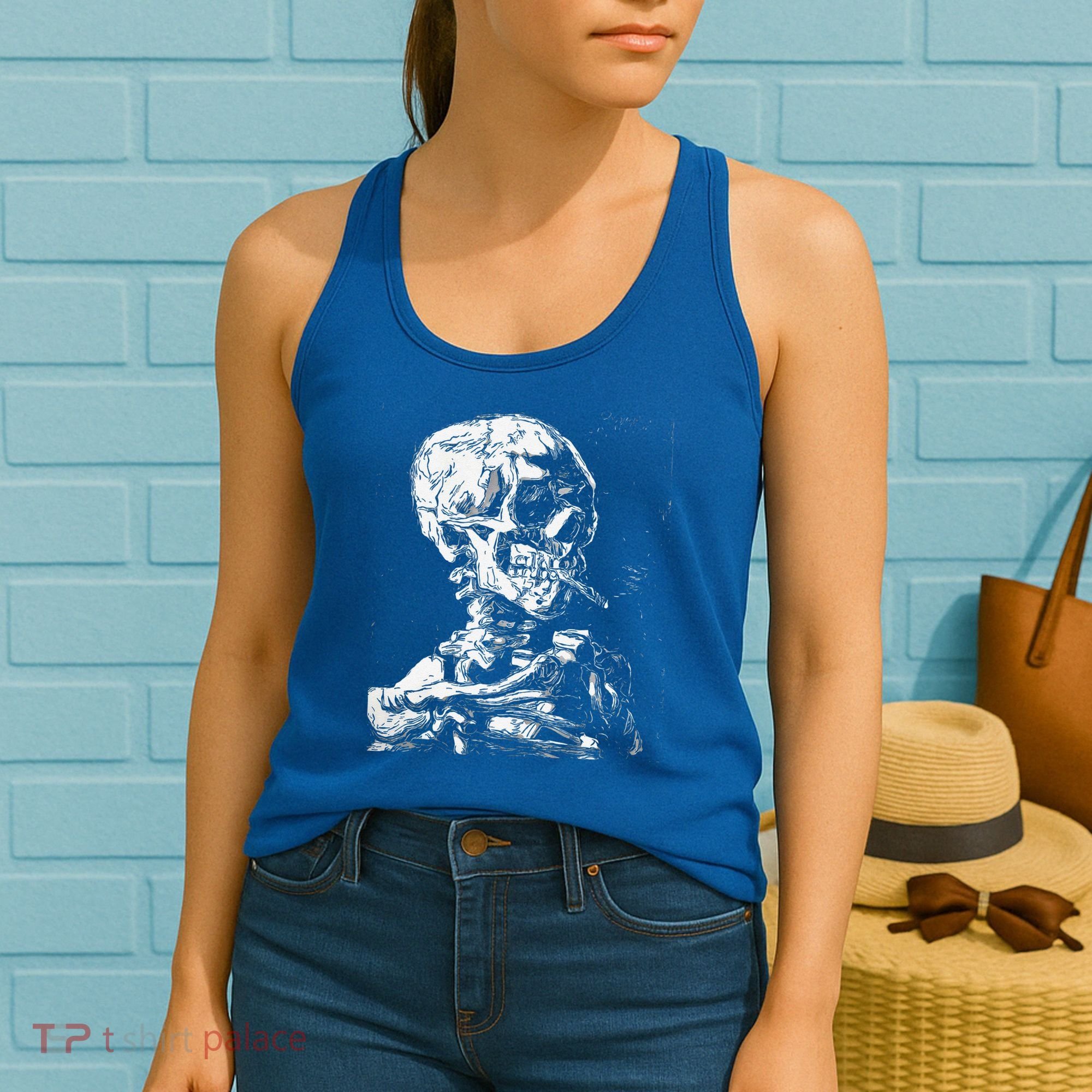 Vincent Van Gogh Skull With Cigarette Skeleton Halloween Women's Tank Top