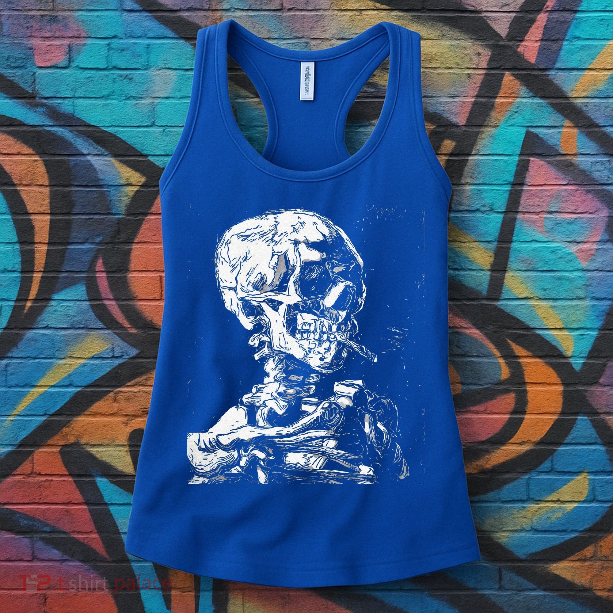 Vincent Van Gogh Skull With Cigarette Skeleton Halloween Women's Tank Top