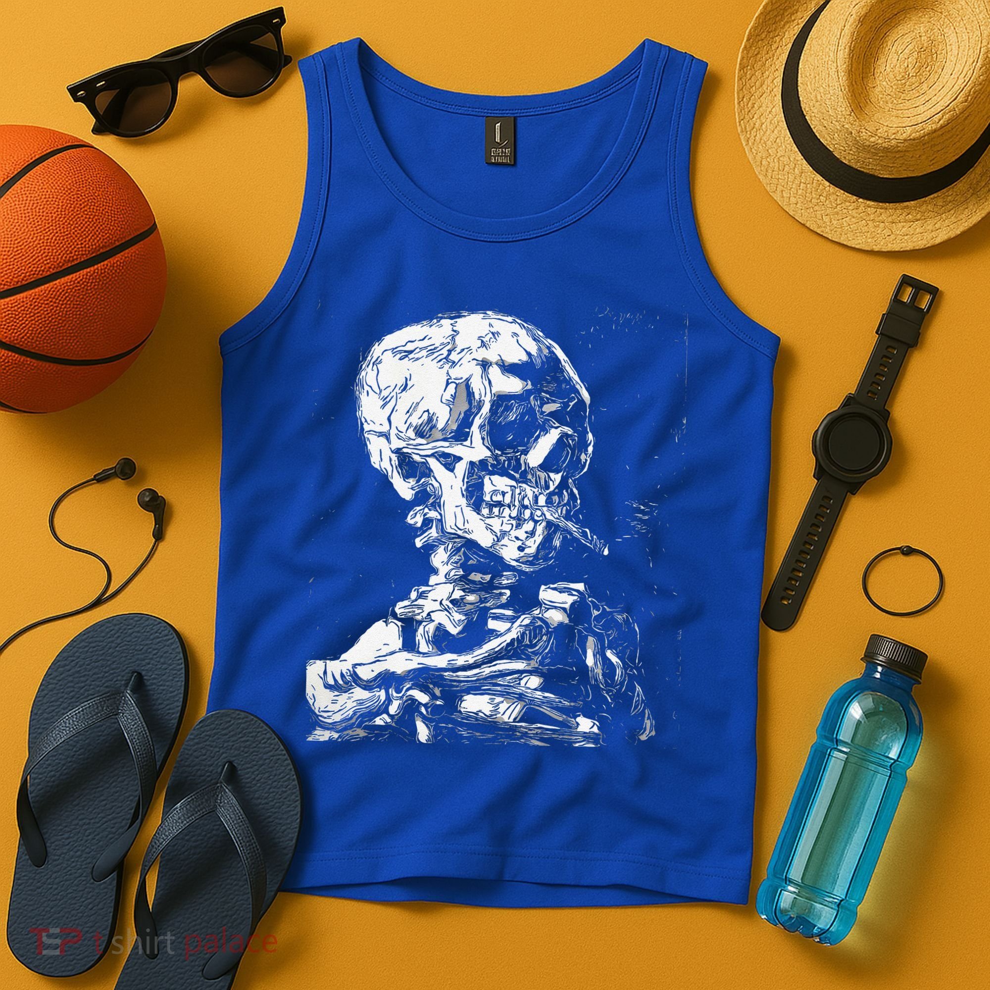 Vincent Van Gogh Skull With Cigarette Skeleton Halloween Tank Top
