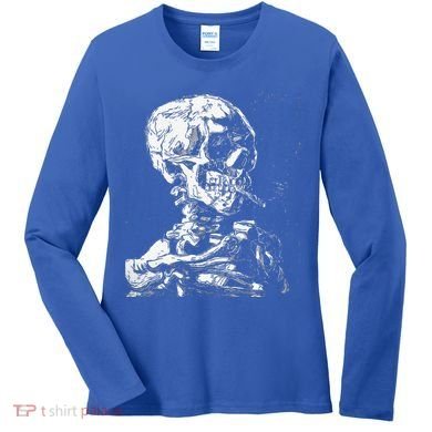 Vincent Van Gogh Skull With Cigarette Skeleton Halloween Women's Long Sleeve Shirt