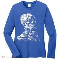 Vincent Van Gogh Skull With Cigarette Skeleton Halloween Women's Long Sleeve Shirt thumb 0