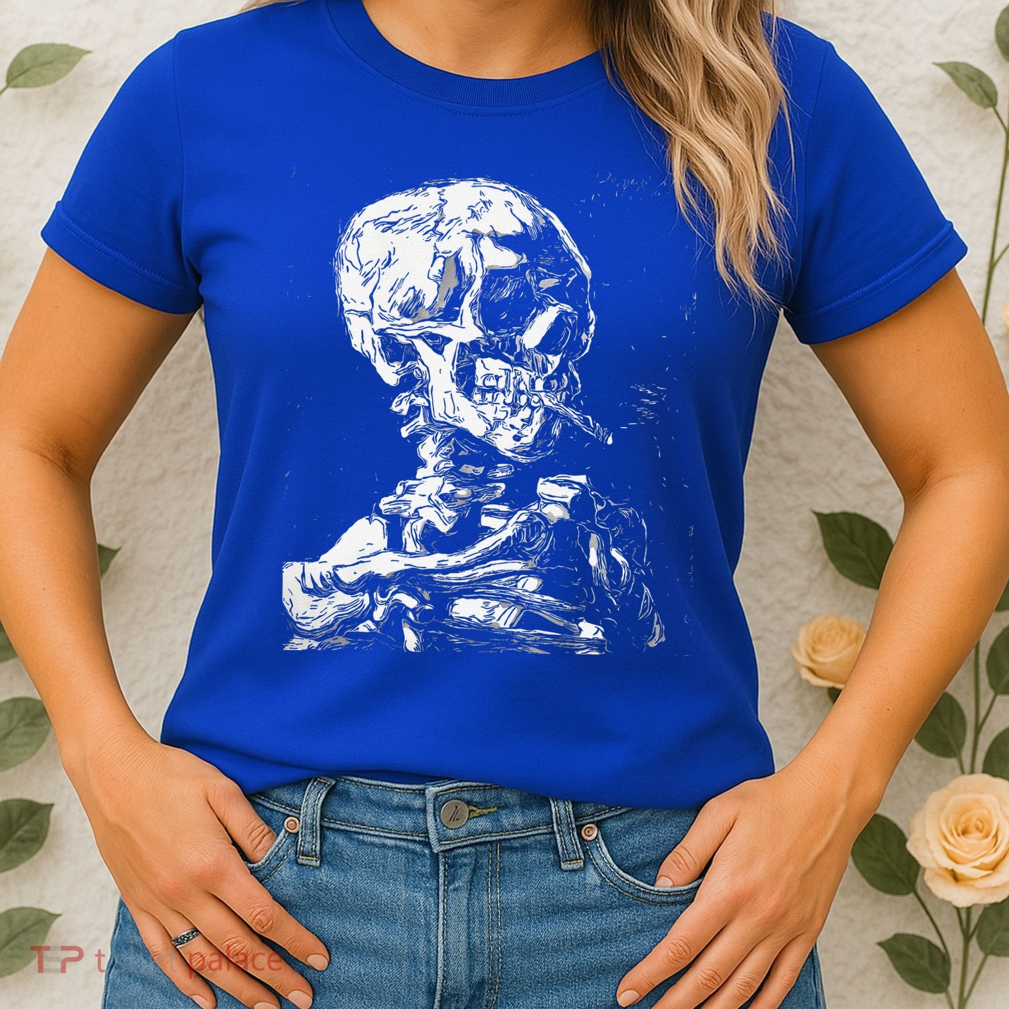 Vincent Van Gogh Skull With Cigarette Skeleton Halloween Women's T-Shirt