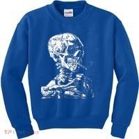 Vincent Van Gogh Skull With Cigarette Skeleton Halloween Kids Sweatshirt thumb 0