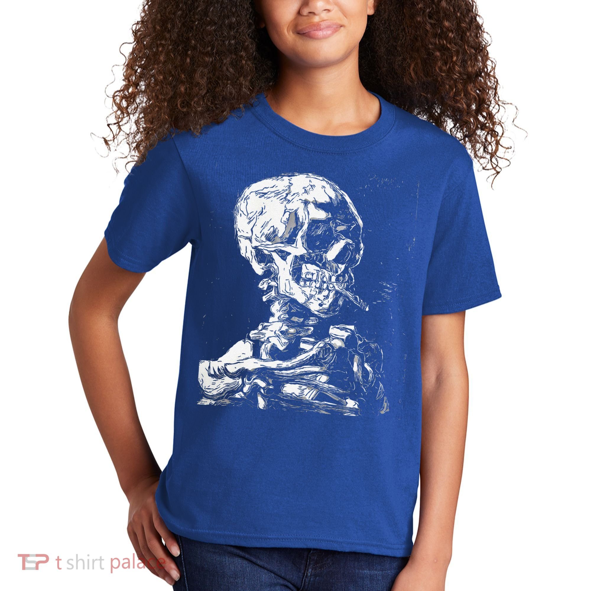 Vincent Van Gogh Skull With Cigarette Skeleton Halloween Kids T-Shirt