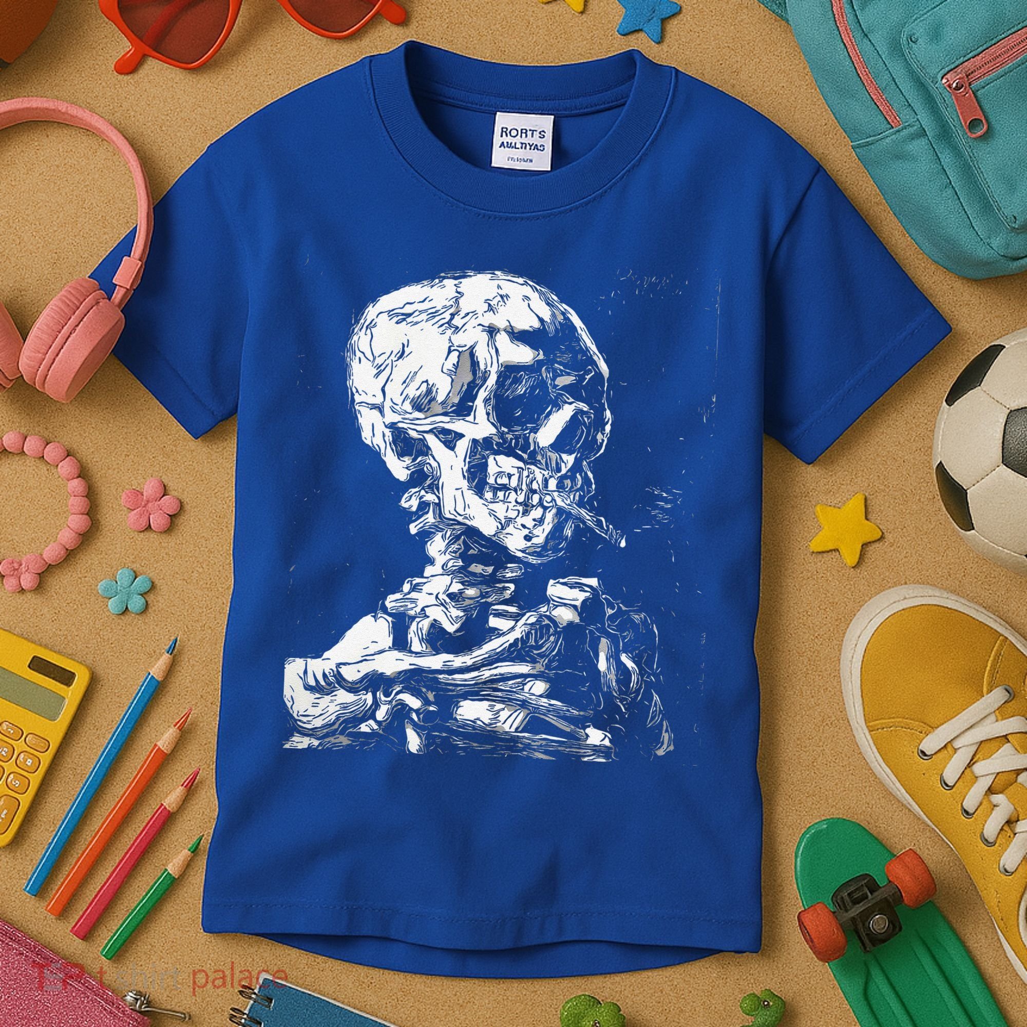 Vincent Van Gogh Skull With Cigarette Skeleton Halloween Kids T-Shirt