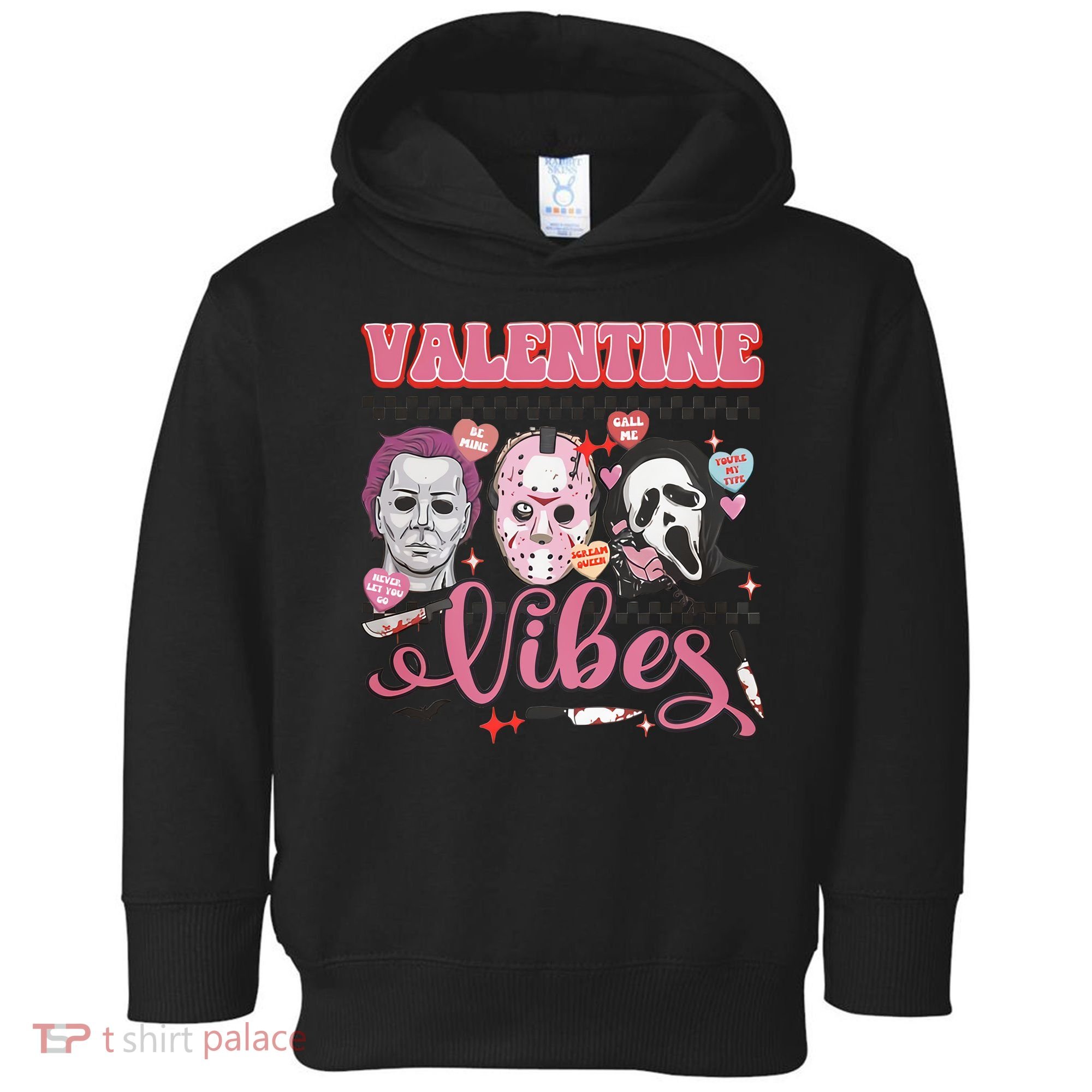 Valentine Vibes Horror Characters Funny Scary Valentine's Day Toddler Hoodie