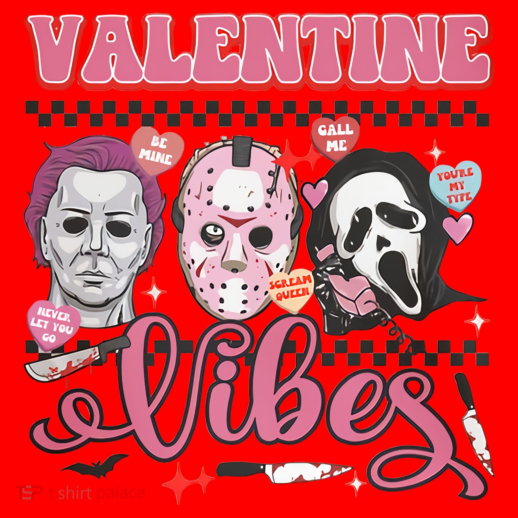 Valentine Vibes Horror Characters Funny Scary Valentine's Day Santa Hat