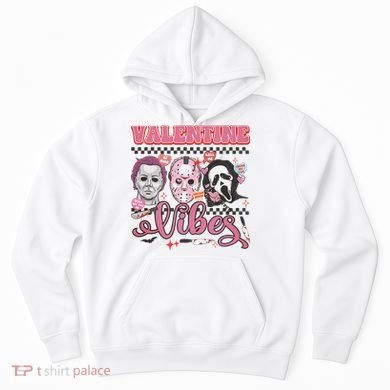 Valentine Vibes Horror Characters Funny Scary Valentine's Day Hoodie