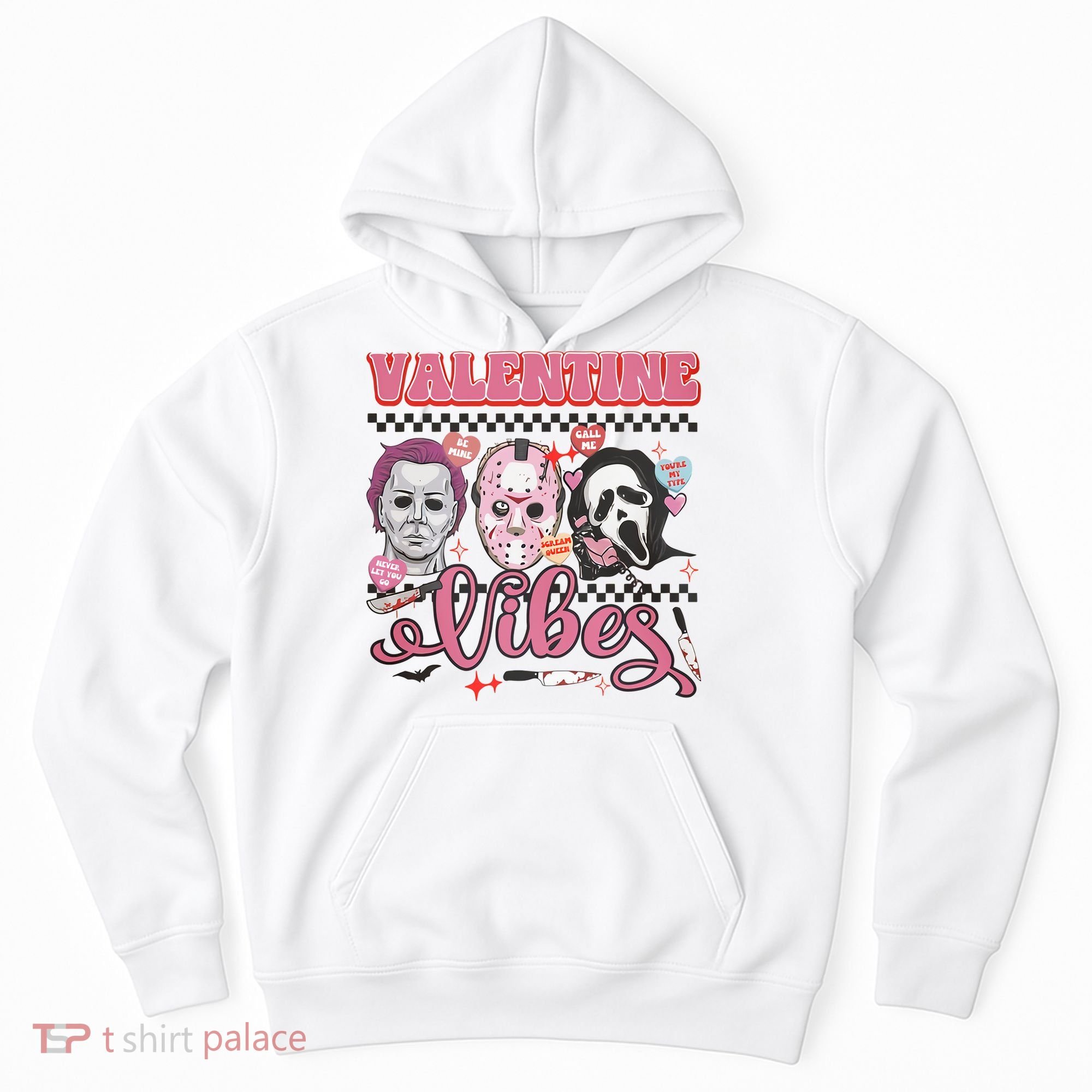Valentine Vibes Horror Characters Funny Scary Valentine's Day Hoodie