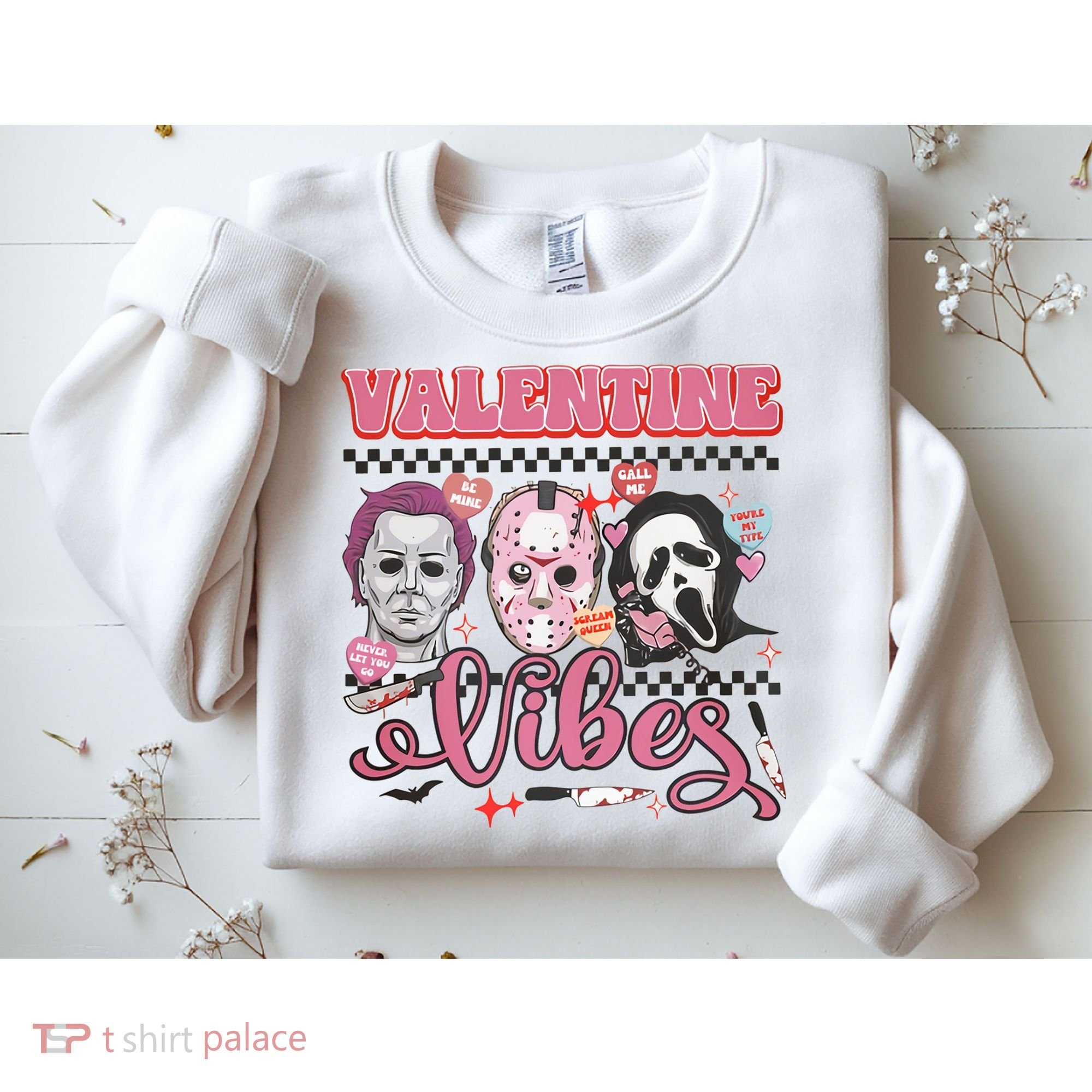 Valentine Vibes Horror Characters Funny Scary Valentine's Day Sweatshirt