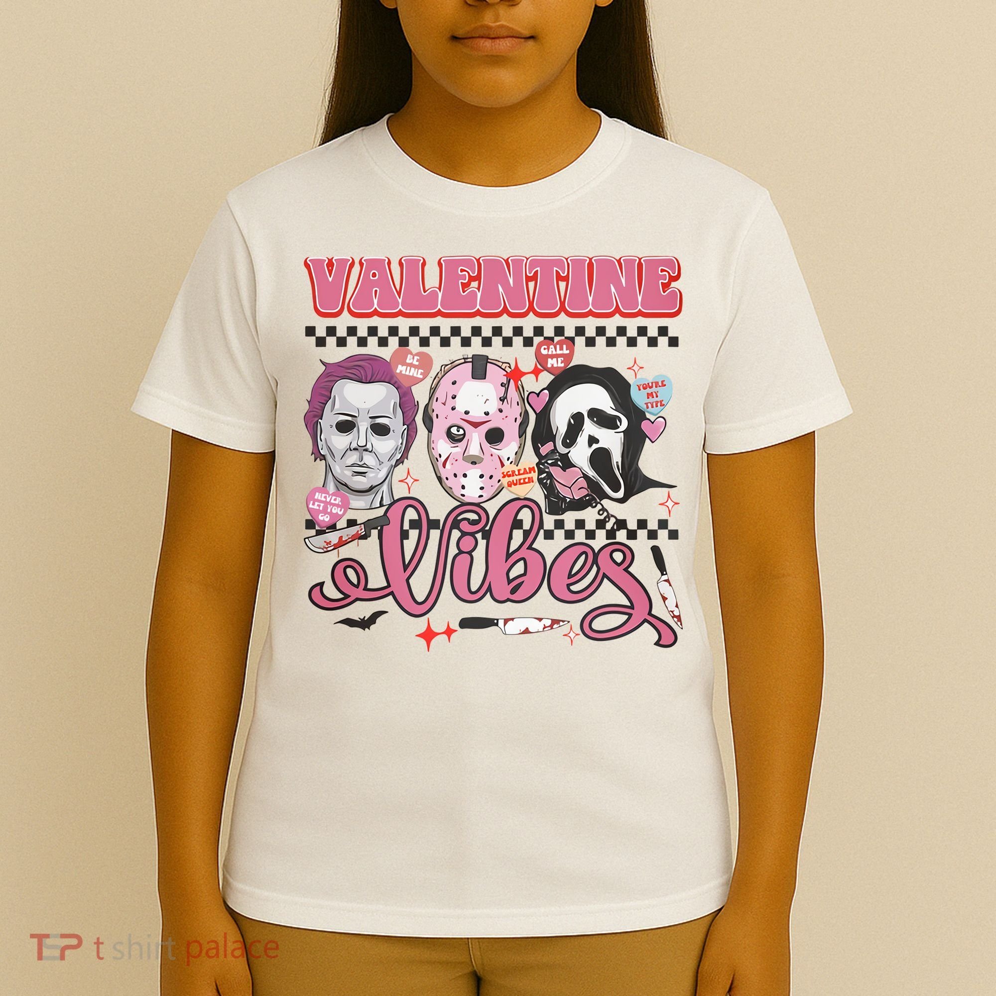 Valentine Vibes Horror Characters Funny Scary Valentine's Day T-Shirt