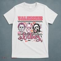 Valentine Vibes Horror Characters Funny Scary Valentine's Day T-Shirt thumb 5