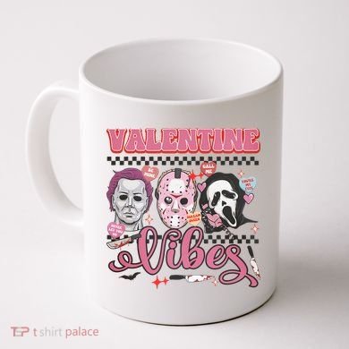 Valentine Vibes Horror Characters Funny Scary Valentine's Day Coffee Mug