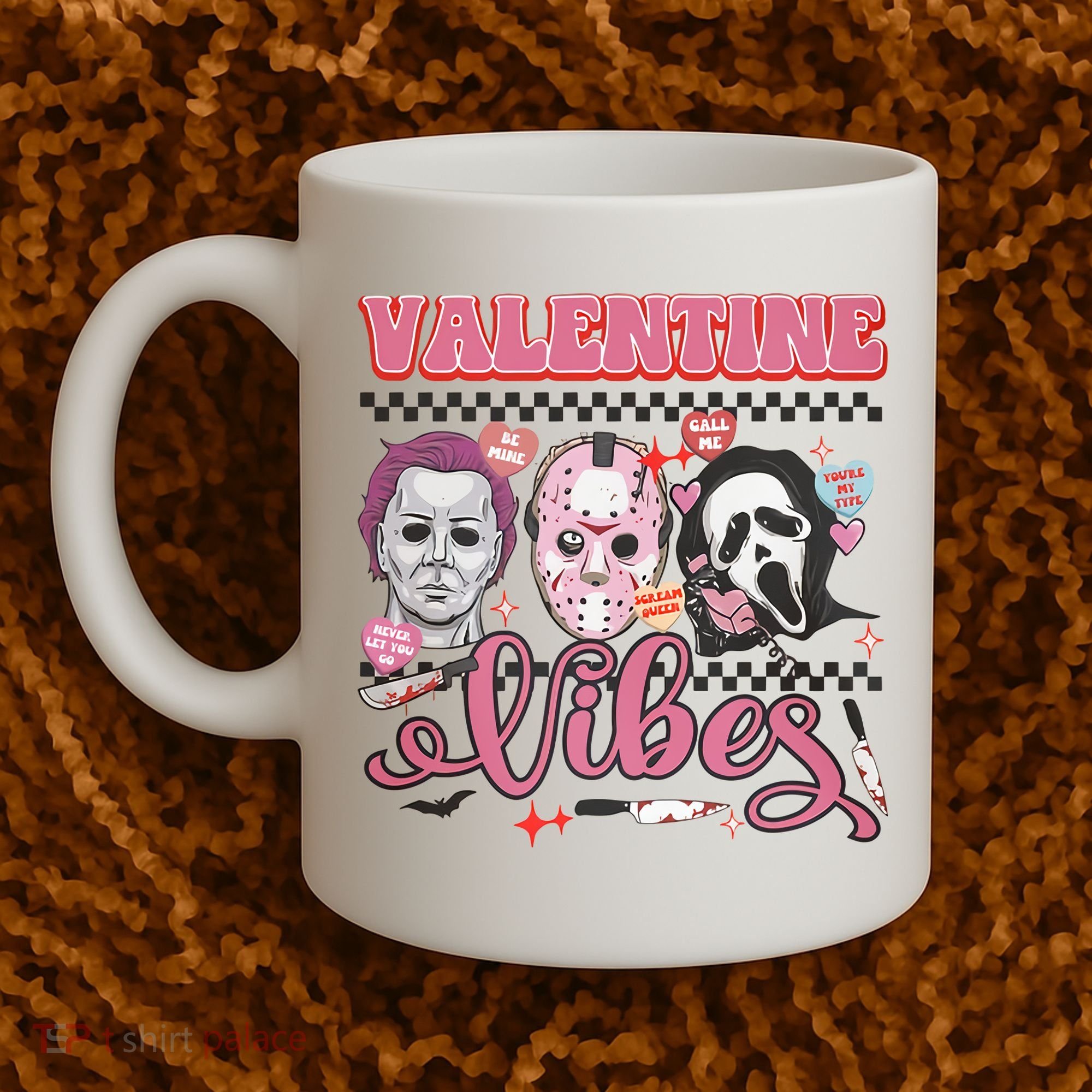 Valentine Vibes Horror Characters Funny Scary Valentine's Day Coffee Mug