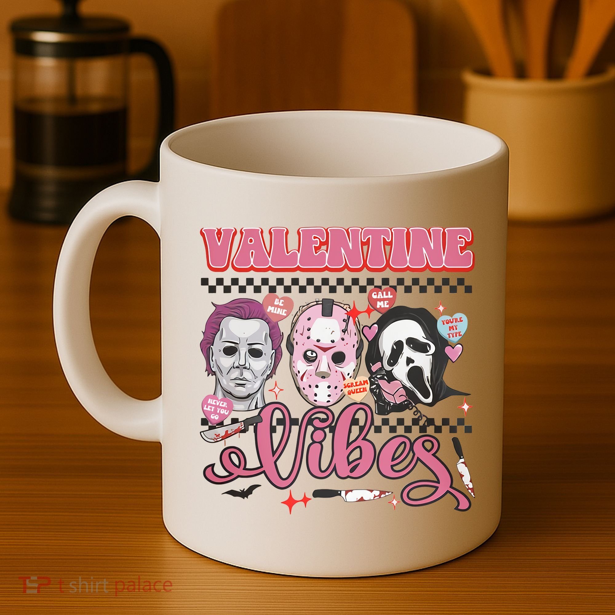 Valentine Vibes Horror Characters Funny Scary Valentine's Day Coffee Mug