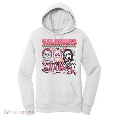 Valentine Vibes Horror Characters Funny Scary Valentine's Day Women's Hoodie