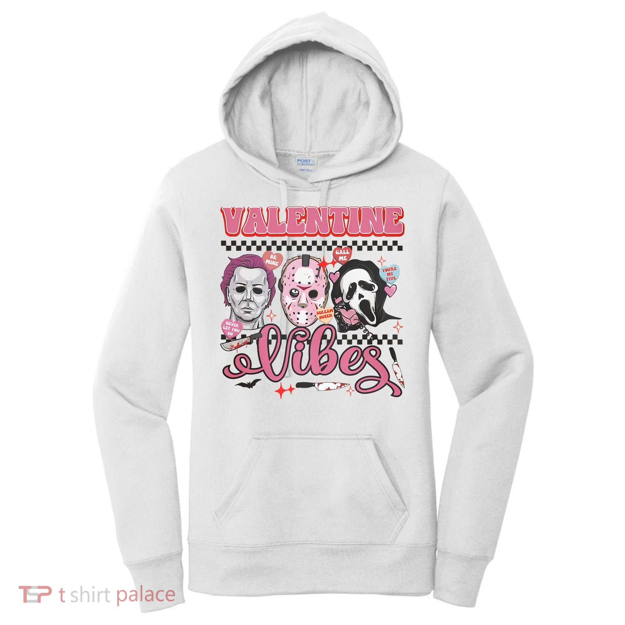 Valentine Vibes Horror Characters Funny Scary Valentine's Day Women's Hoodie
