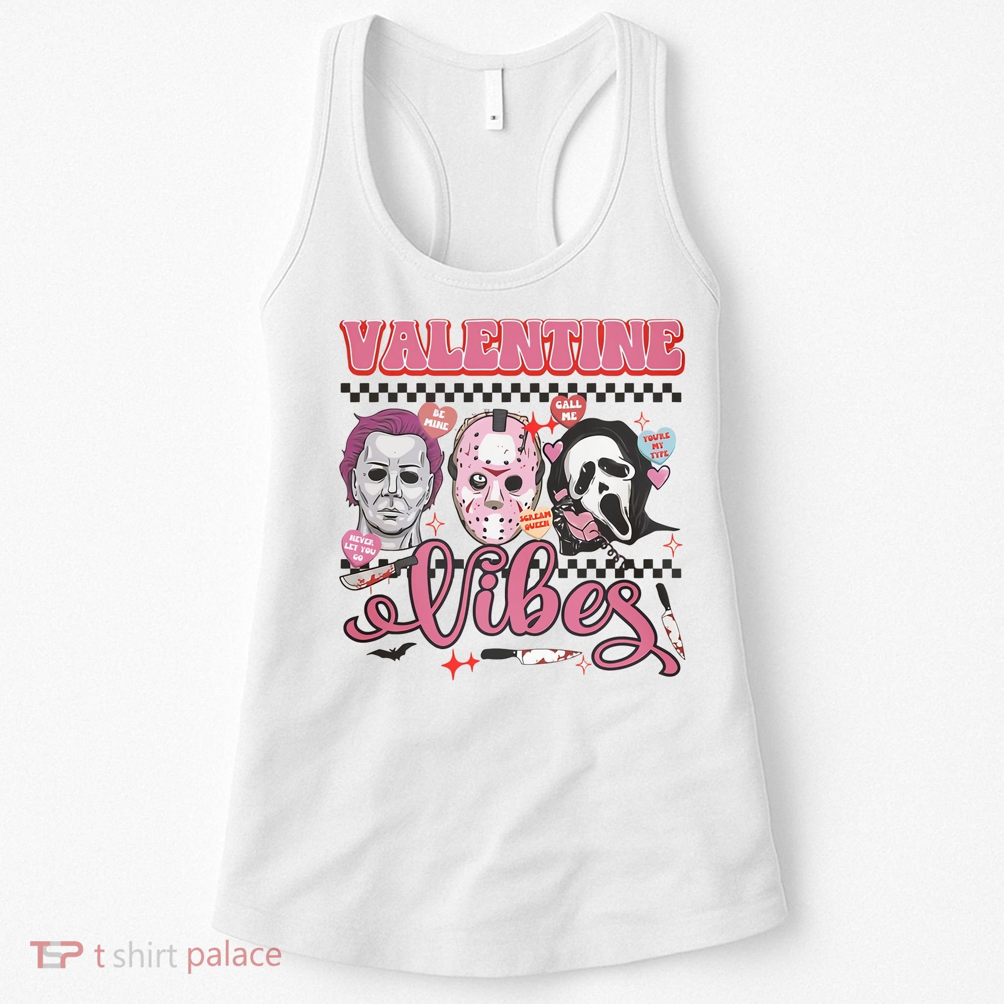 Valentine Vibes Horror Characters Funny Scary Valentine's Day Women's Tank Top