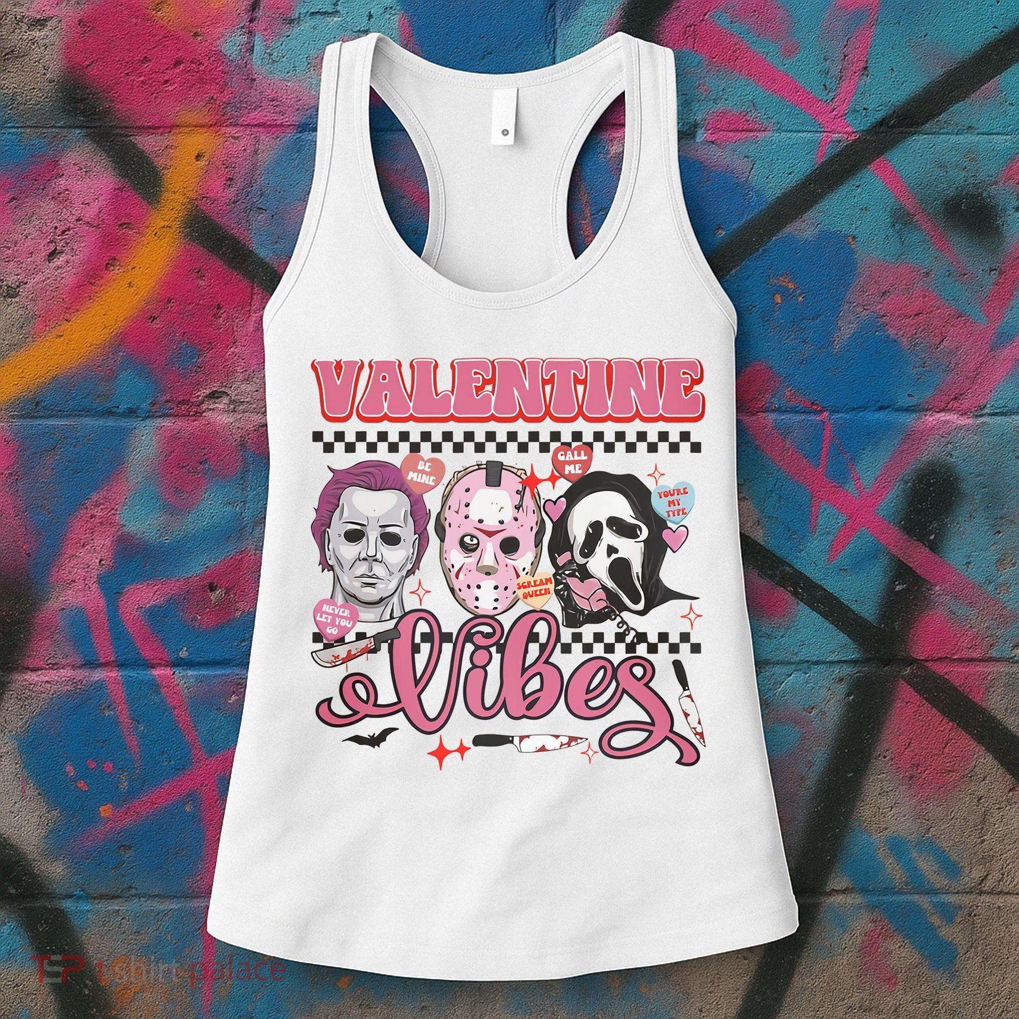 Valentine Vibes Horror Characters Funny Scary Valentine's Day Women's Tank Top