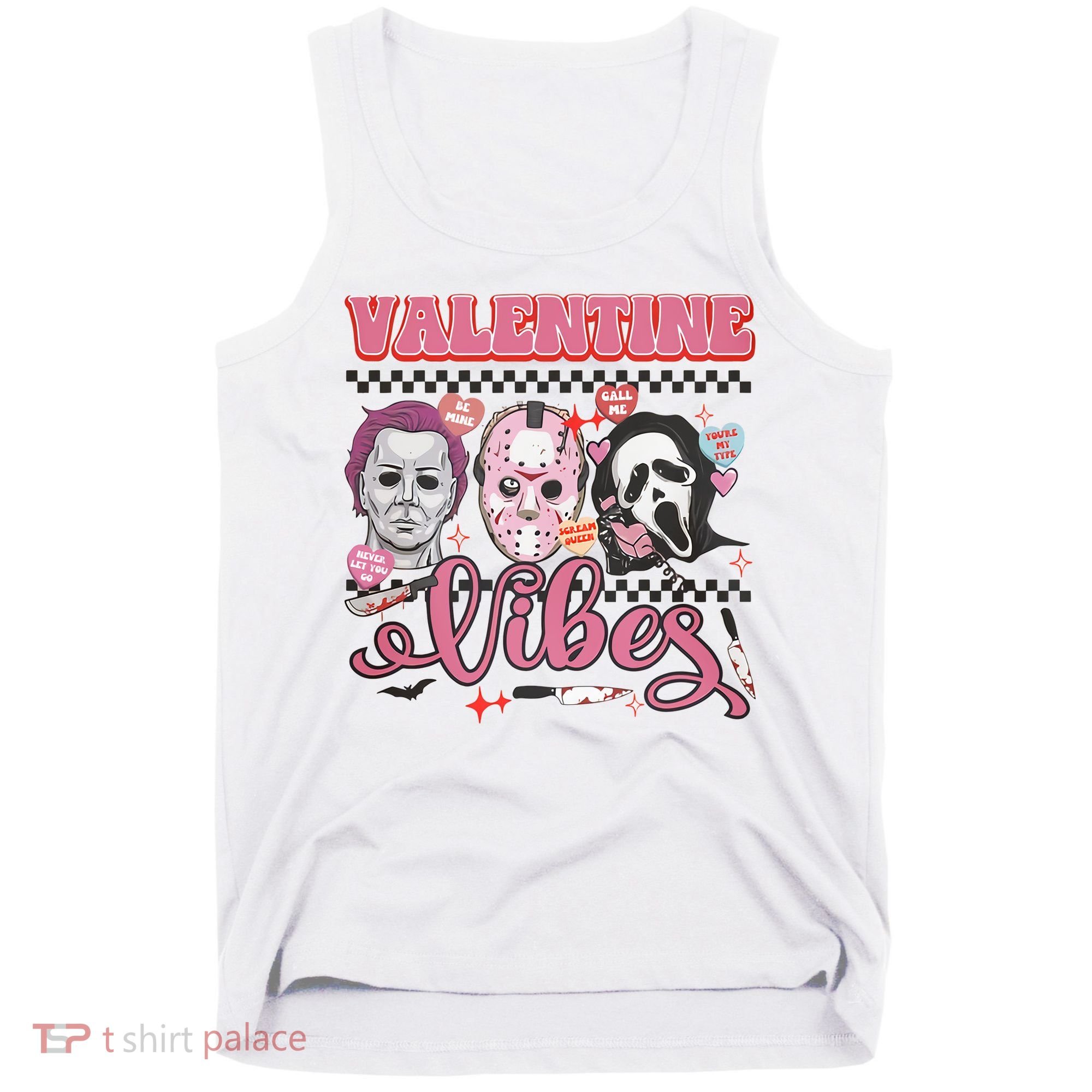 Valentine Vibes Horror Characters Funny Scary Valentine's Day Tank Top