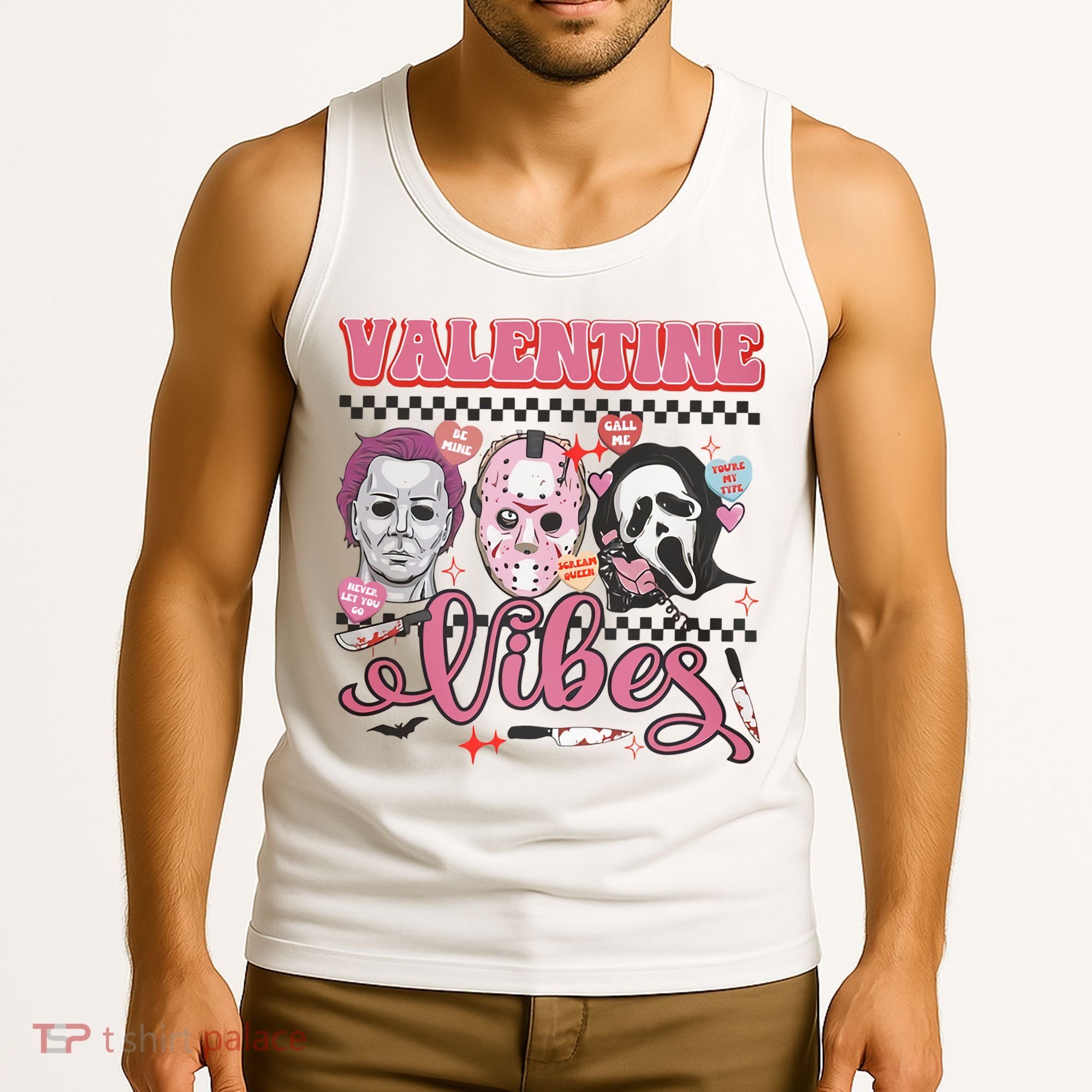 Valentine Vibes Horror Characters Funny Scary Valentine's Day Tank Top