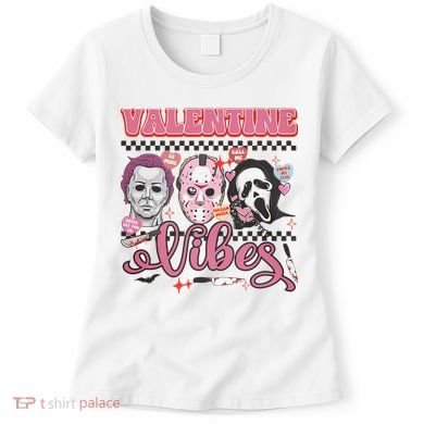 Valentine Vibes Horror Characters Funny Scary Valentine's Day Women's T-Shirt