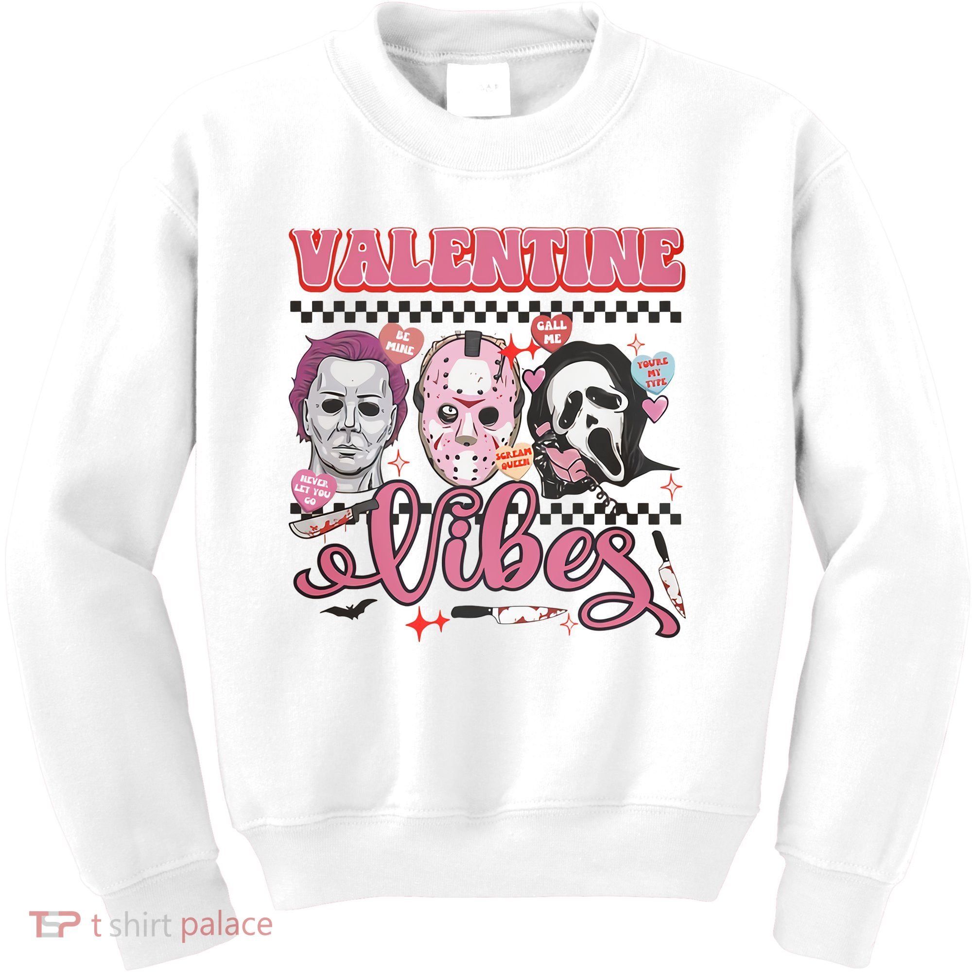 Valentine Vibes Horror Characters Funny Scary Valentine's Day Kids Sweatshirt