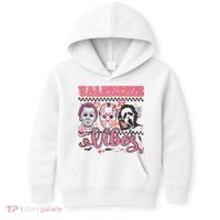 Valentine Vibes Horror Characters Funny Scary Valentine's Day Kids Hoodie thumb 0
