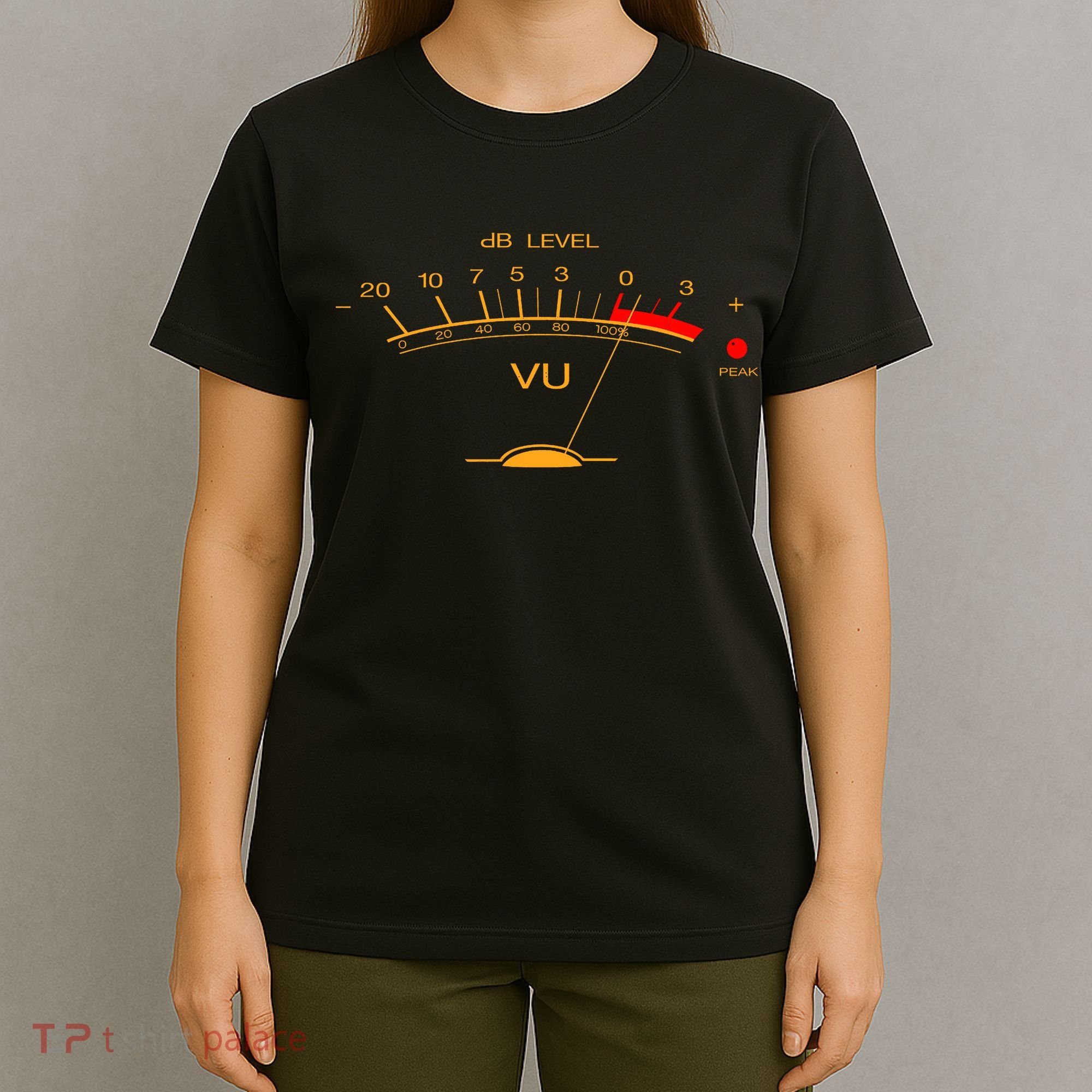 Volume Vu Meter Audio Engineer Recording Studio Gear Head Musician Guitar T-Shirt